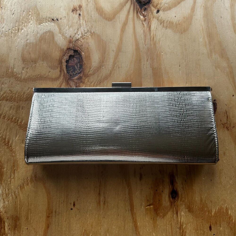 Style & Co Metallic Silver Lizard Embossed Clutch - One Size